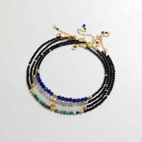 

lii ji natural stone black spinel lapis lazuli moonstone labradorite chrysocolla us 9k gf anklet 23cm with extra link, Red;blue