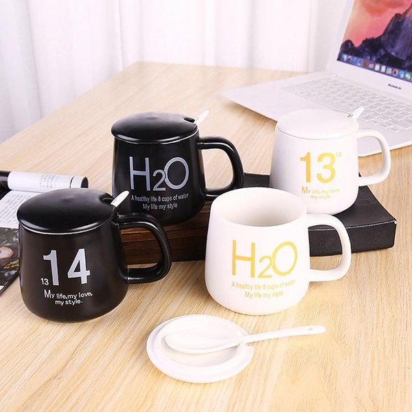 

ceramic mug with lid spoon,400ml breakfast cup 520 couple set coffee water creative constant temperature mugs
