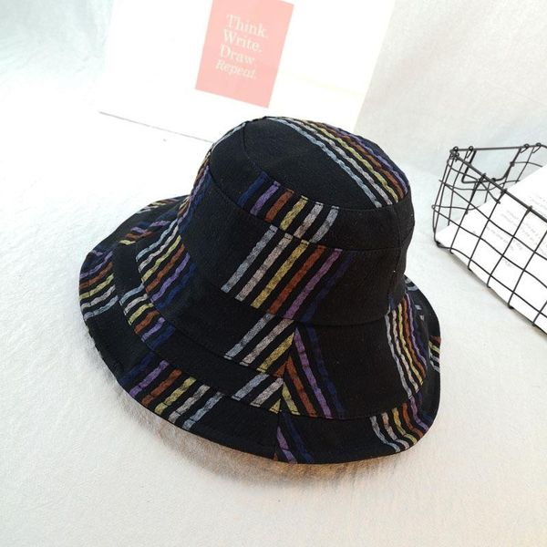 

Summer Women Fedoras Outdoor Sun Protection Sunshade Bucket Hats Cotton Basin Cap Ladies Stripe Fisherman's Hat Wide Brim, Blue;gray