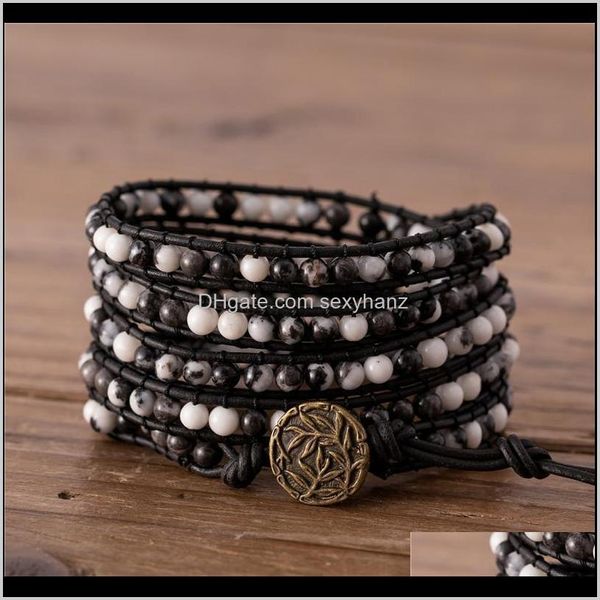 Bracelets Jewelrystrands 4mm Black Zebra Contas Bracelete de couro BOHO embrulhado em torno do presente clássico trançado para amizade entrega de tênis 2021 Q0