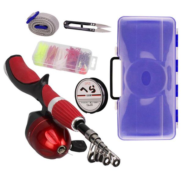 

fishing rod combo with and spinning reel baits hooks saltwater freshwater travel pole set for child