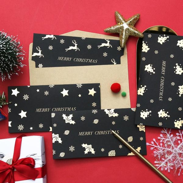 

greeting cards creative christmas gift card black gilding business invitation thank you birthday wish message small