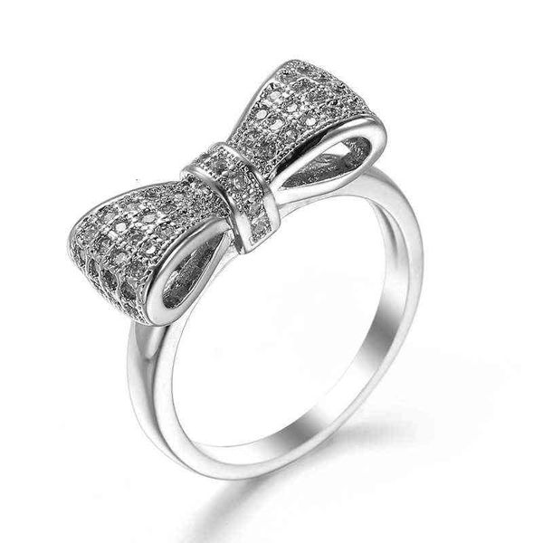 

selling handmade bow ring zircon jewelry women's, Slivery;golden
