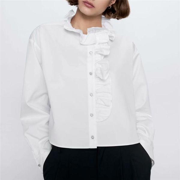 

blsqr sweet chic loose white blouse ruffled collar long sleeve shirt female stylish office wear short blusas 210430