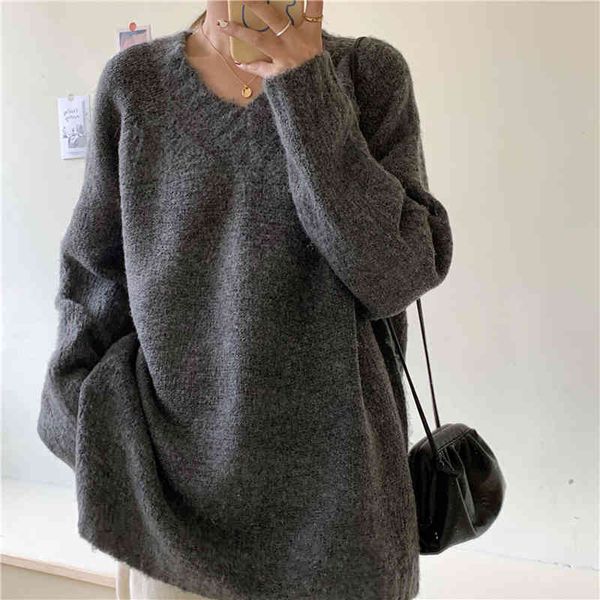 

women's sweaters fall winter harajuku v neck knit sleeve long casual sweater female solid loose boyfriend pullovers 65r3, White;black