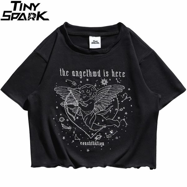 

hip hop streetwear harajuku t-shirt embroidery angel letter t shirt women summer short sleeve tshirt cotton casual 210708, White