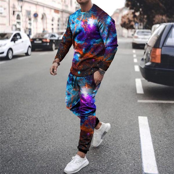 

jogging clothing 2021 men's starry sky astronaut 3d printed color pattern sweatshirt sports leisure suit plus size, Black;red