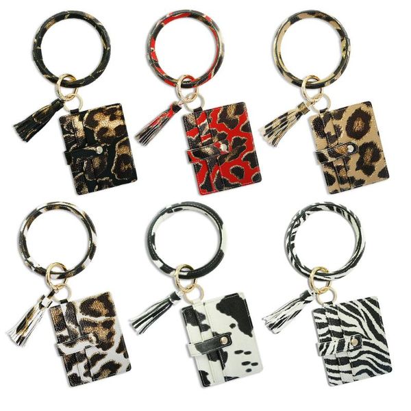 

fashion keychain card bag for women men leopard snake wallet pu leather tassel kabaw bracelet jewelry gifts keychains, Silver