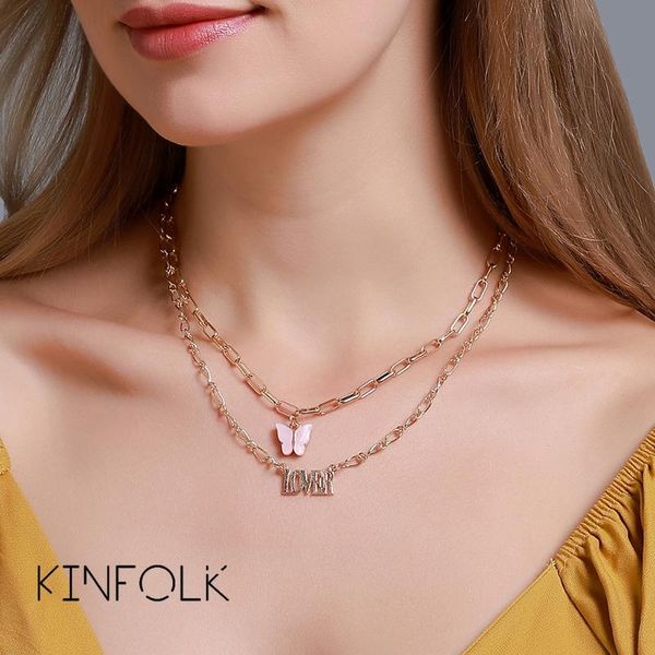 

pendant necklaces kinfolk fashion gold acrylic butterfly necklace chains for women chocker chain personalised jewelry 2021, Silver