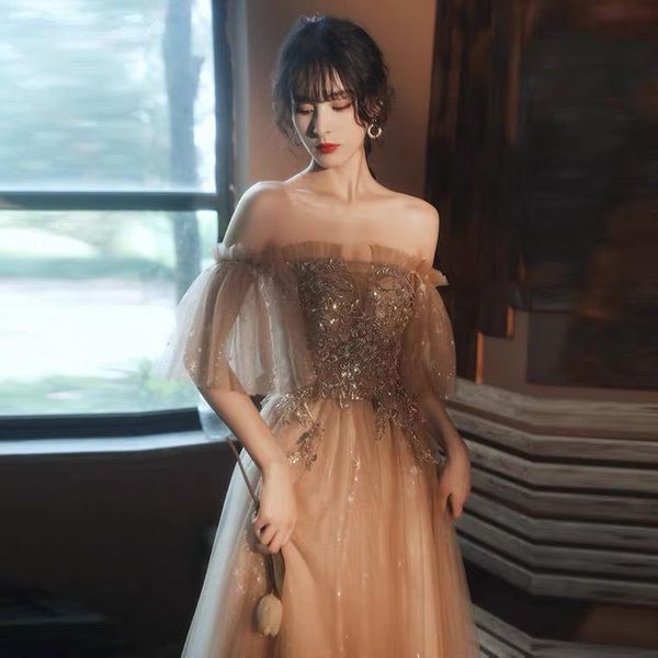 

ethnic clothing champagne cheongsam flared sleeves sequins qipao backless retro celebrity spaghetti dresses bandage formal party vestidos, Red