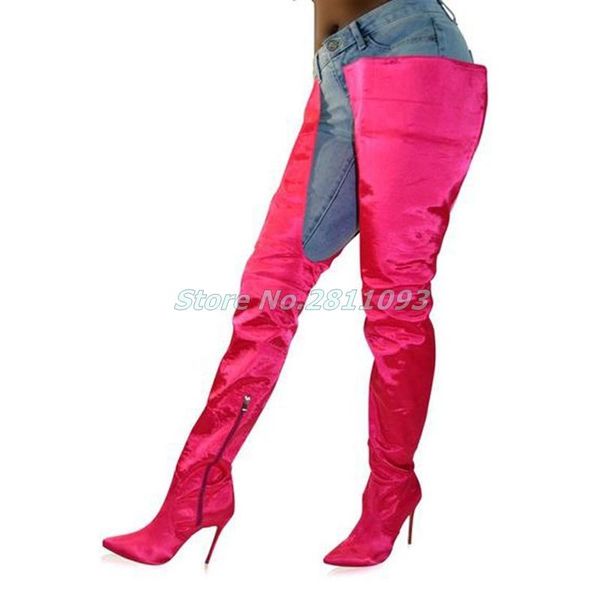 

boots 2021 velvet over the knee stiletto high thin heels winter thigh dress women long zipper pointed toe, Black