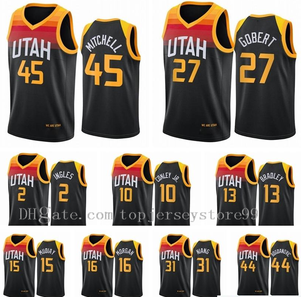 

mens basketball jersey donovan 45 mitchell mike 10 conley 00 clarkson rudy 27 gobert 17 udoka azubuike 15 derrick favors city classic size s, Black;red