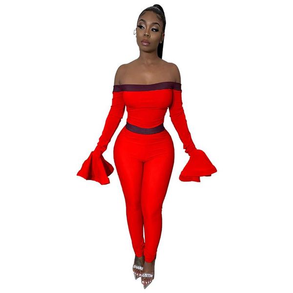

women's jumpsuits & rompers european fashion jumpsuit women slash neck flare sleeve overalls for slim long pant, Black;white