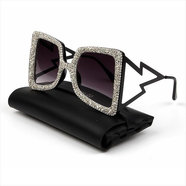 

oversize sunglasses women big wide temple bling stones fashion shades uv400 vintage brand glasses oculos, White;black