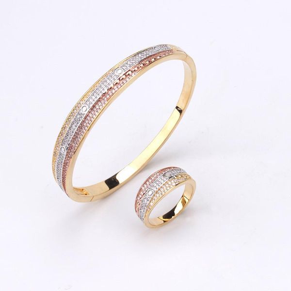 

bangle luxury fashion jewelry ins style three-color simple gypsophila with full zircon small fresh ladies bracelet ring set, Black