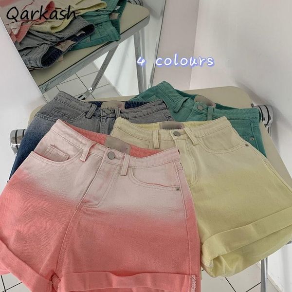 

women's shorts women gradient summer button fashion high waist chic ladies loose denim daily bf students casual all match harajuku retr, White;black