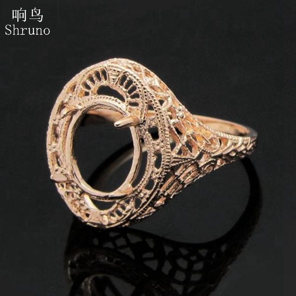 

cluster rings shruno vintage style sterling silver 925 oval cut 10x8mm semi mount engagement wedding ring fine jewelry prong setting, Golden;silver