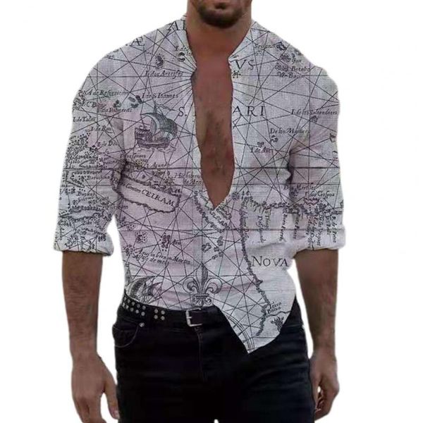 

men's casual shirts shirt map print cool breathable long sleeve buttons closure men for vacation fashion 2021, White;black