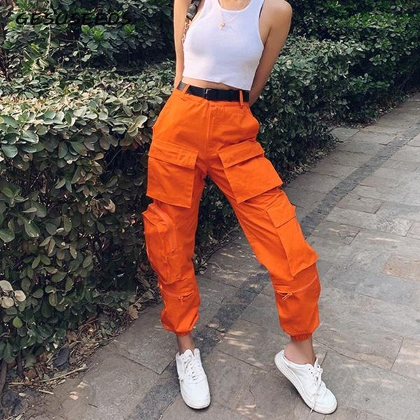 

women's pants & capris black cargo women high waist casual orange trousers joggers vintage autumn winter streetwear, Black;white