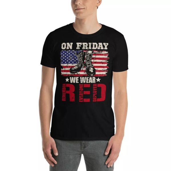 

on friday we wear red remember everyone deployed american flag veteran t-shirt, White;black
