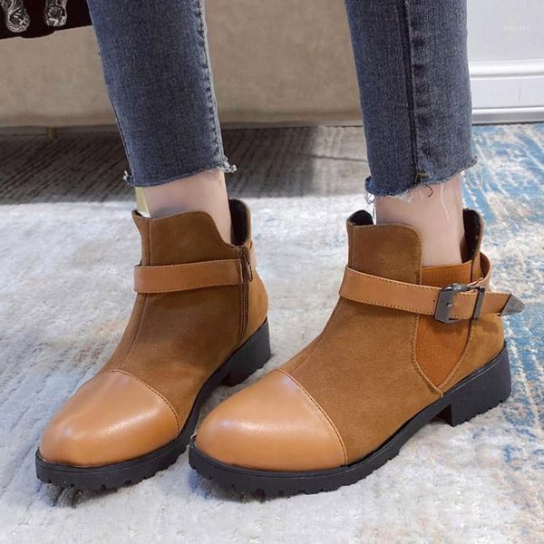 

boots large size 35-43 women ankle faux suede buckle booties 2021 winter motorcyle platform ladies botas retro mujer1, Black