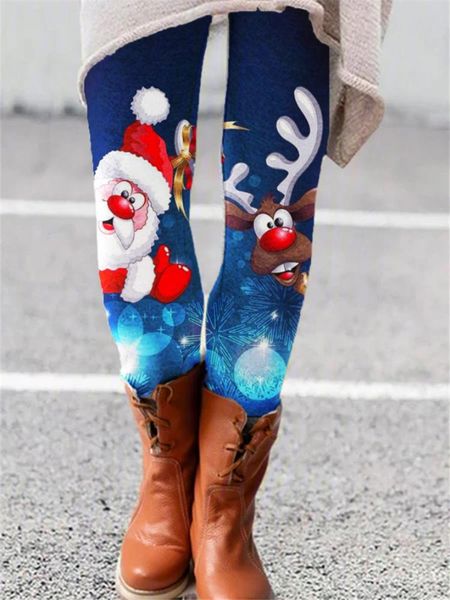 

women's leggings christmas print trousers fall 2021 slim, Black