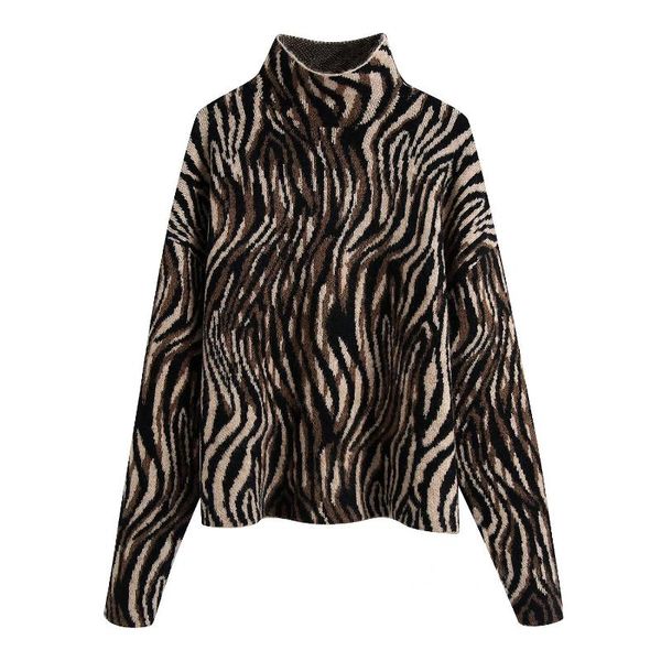 

women's sweaters willshela women fashion jacquard animal print knit sweater long sleeves high neck casual woman knitted pullover winter, White;black