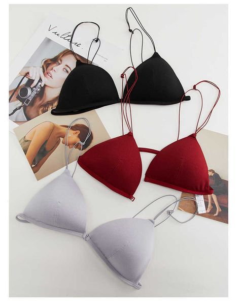 

special price summer silk fabric front buckle beauty back triangle cup underwear comfortable bra without steel ring, Red;black