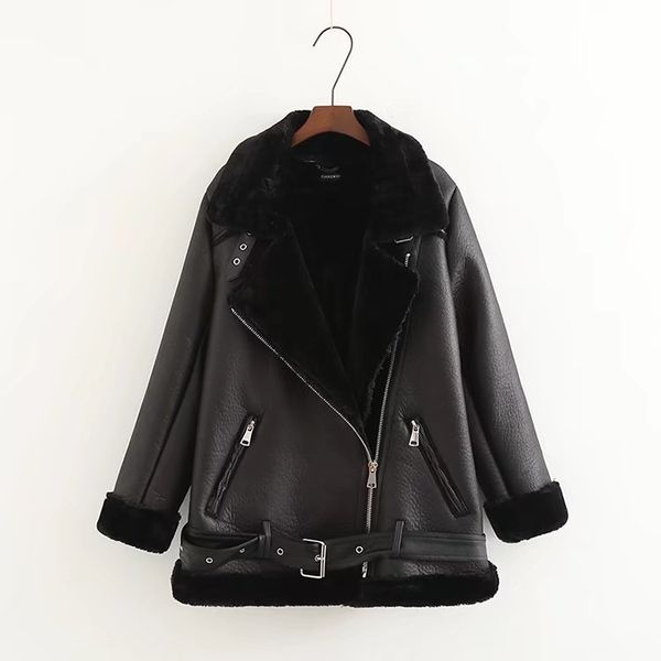 

black coat the women's jacket extra thick warm leather rider jacket with artificial fur