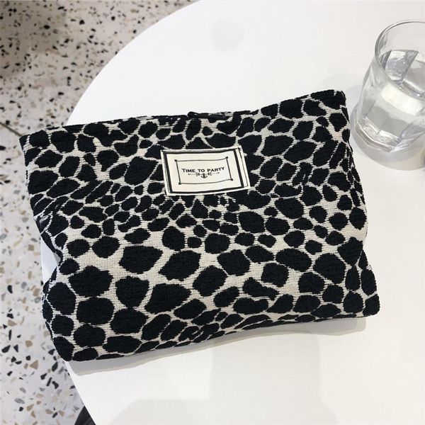 

fashion leopard print cosmetic bag canvas washing large capacity women travel pouch make up storage bags clutches
