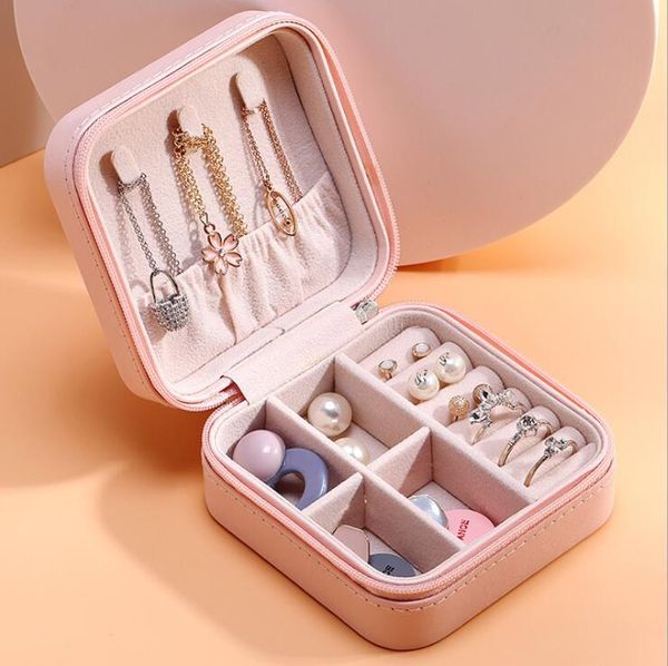 Aufbewahrungsbox Reise-Schmuckschatullen Organizer PU-Leder Display Ohrstecker Ohrringe Ringetui Halskette Ringe Halter Geschenk Seefracht WMQ668