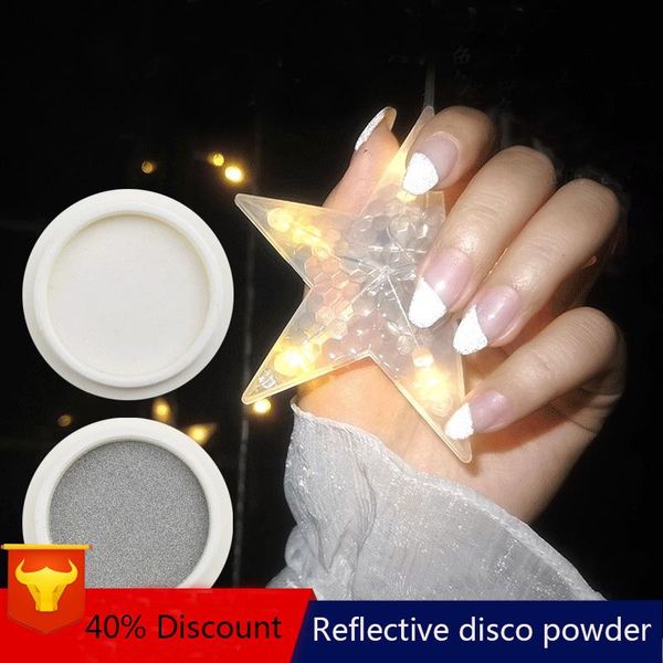 

nail glitter light in dark grey powder luminous reflecting night glow effect dust decorations manicure gel accessories, Silver;gold
