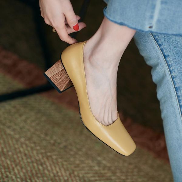 

dress shoes fashion woman heels 2021 spring genuine leather high pumps shallow wedding party women's, Black