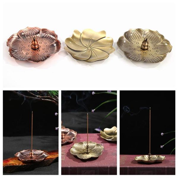 

fragrance lamps retro lotus flower incense burner plate tray metal creative holder base home temple decoration