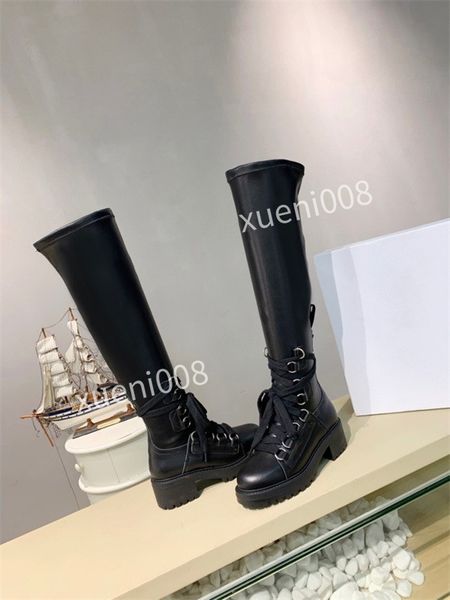 

2022 boots equestrian handsome cowhide black 35-41 riding women shoes leather autumn round toe mid-calf rivet thick rx211120