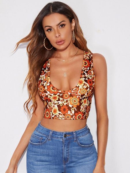 

floral print crop tank y4je#, White