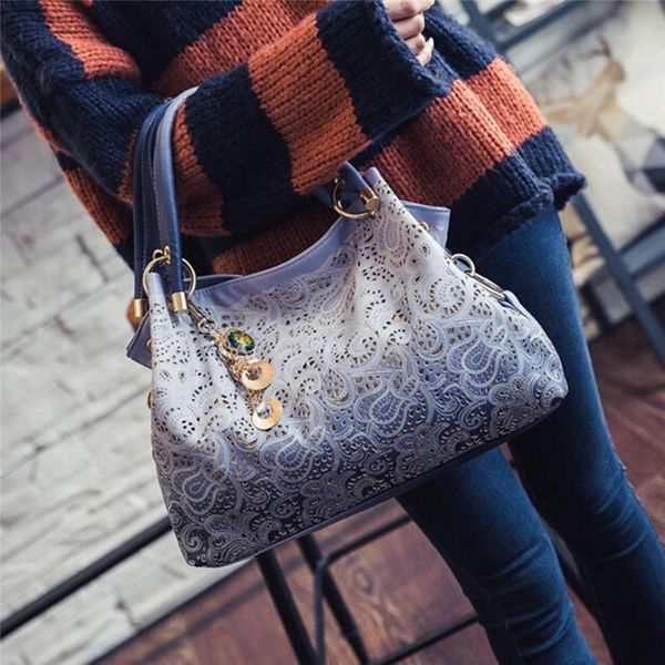 

evening bags ladies hand creative gradient color hollow out floral print fabric handbag fashion women's shoulder messenger bag 2021