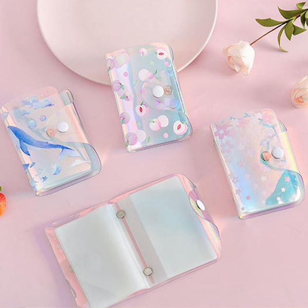 

storage bags lovely laser card holder combination soft sakura strawberry pattern id case women girls business