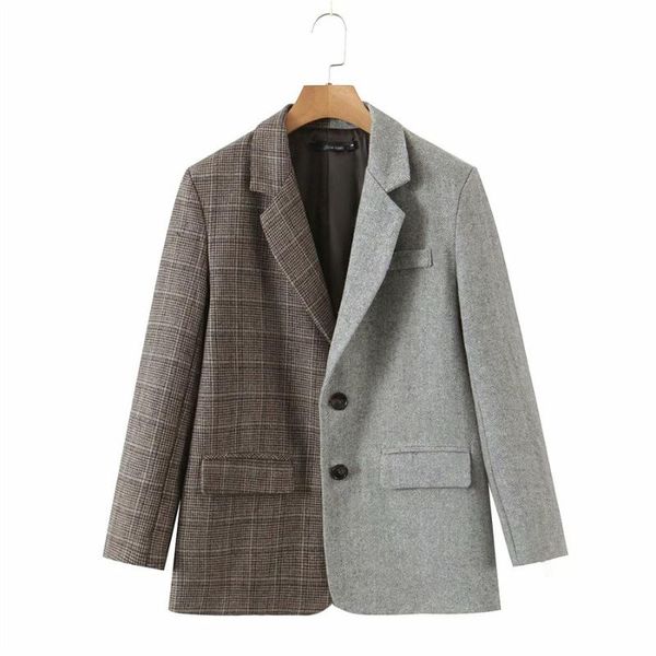 

women's suits & blazers puwd vintage women loose patchwork tweed 2021 autumn fashion ladies single breasted pockets jackets girls chic, White;black