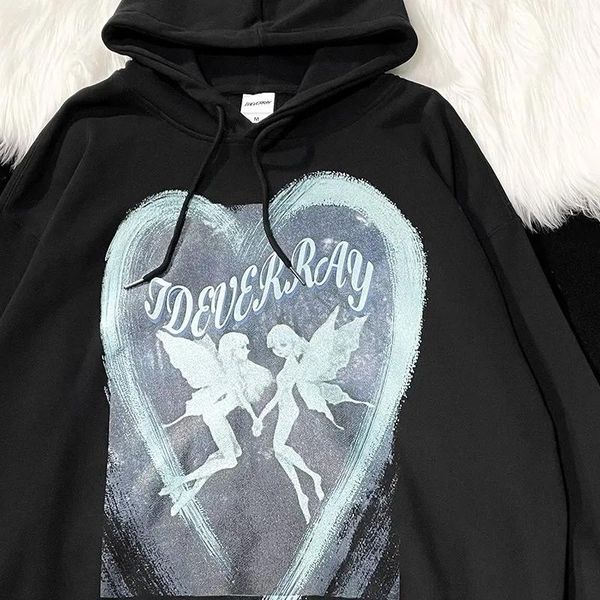

women's hoodies & sweatshirts winter y2k fashion chic casual american clothes gothic vintage ins butterfly angel oversize loose women h, Black