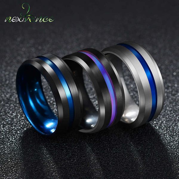 

ring nextvance trendy 8mm stainless steel black blue groove for men wedding bands rainbow s male jewelry drop shipping, Golden;silver
