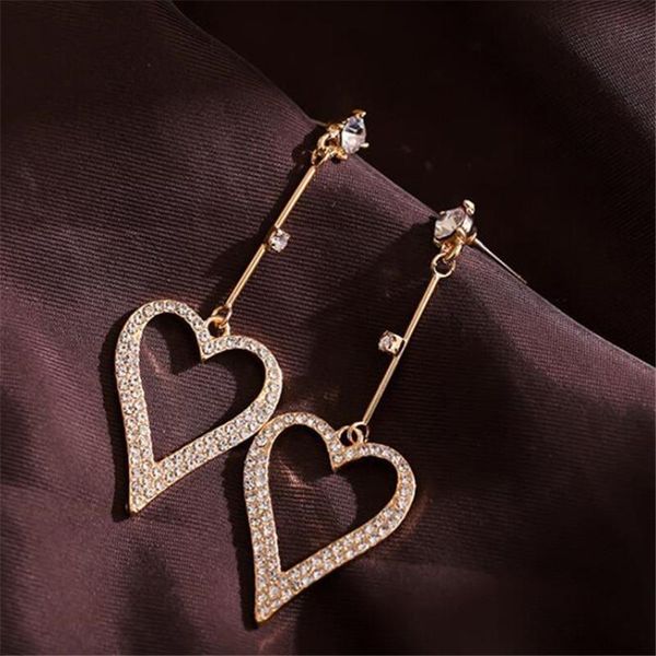

dangle & chandelier boho female crystal white heart drop earrings fashion rose gold color zircon stone small hanging, Silver