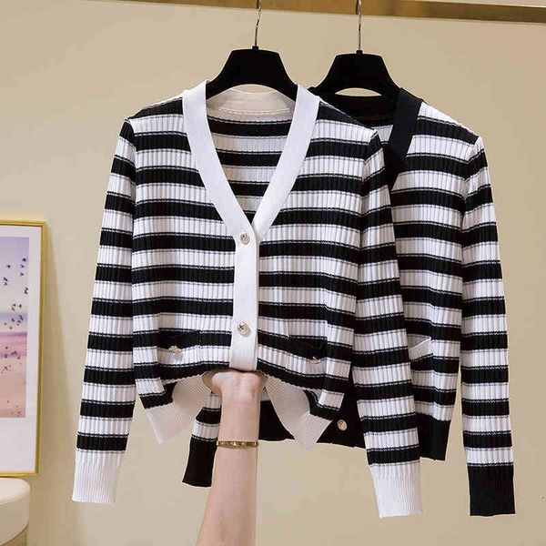 

women's sweaters female sweater with buttons and long sleeve, striped shirt fine mesh slices g4d0, White;black