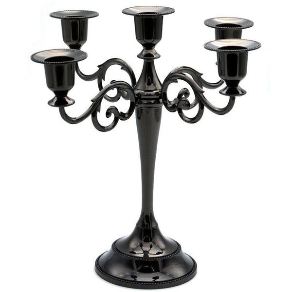 

5-candle metal candelabra tall candle holder wedding event stand (black) holders
