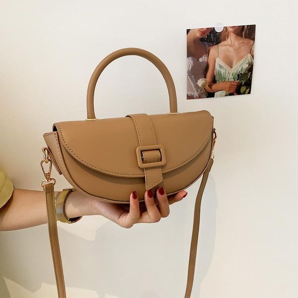

evening bags solid color retro women's shoulder bag brand handbag luxury leather crossbody design lock semicircle saddle female purse