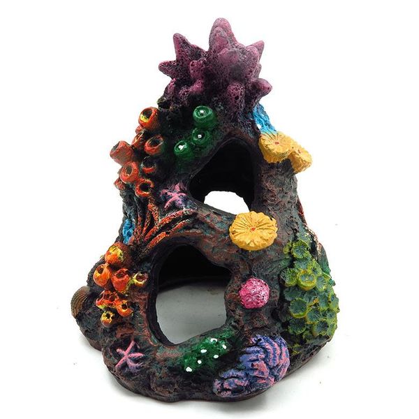 

resin artificial aquarium coral decoration fish tank hollow reef ornament cave rock house shelter for shrimp hinding decorations