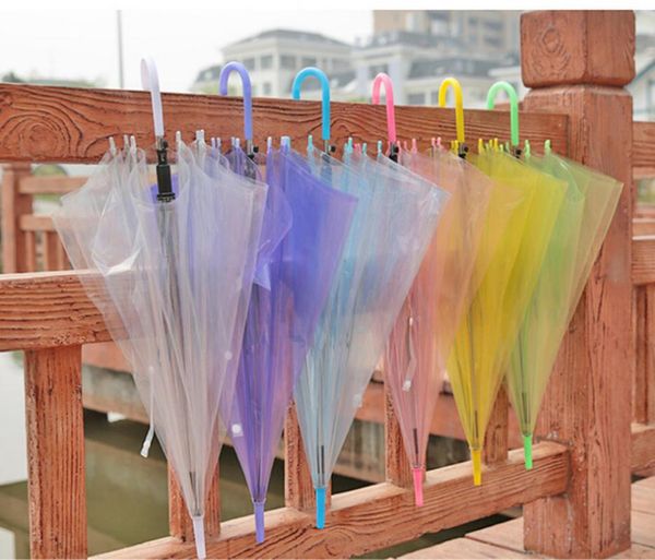 

umbrellas fashion colorful semi-automatic long-handle straight handle clear rain umbrella