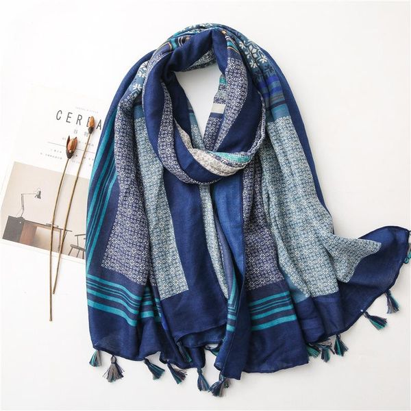 

scarves 2021 bandana brand spring women scarf fashion print cotton hijabs for ladies shawls and wraps pashmina stoles, Blue;gray