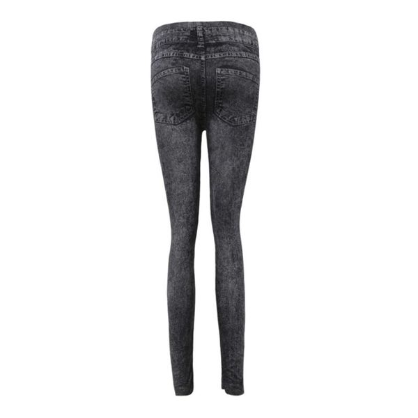 

women's leggings high waist faux denim jean slim elastic seamless skinny pencil pant female workout running, Black