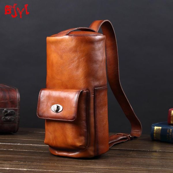 

waist bags men's bag leather men chest genuine handbag shoulder european and american retro messenger